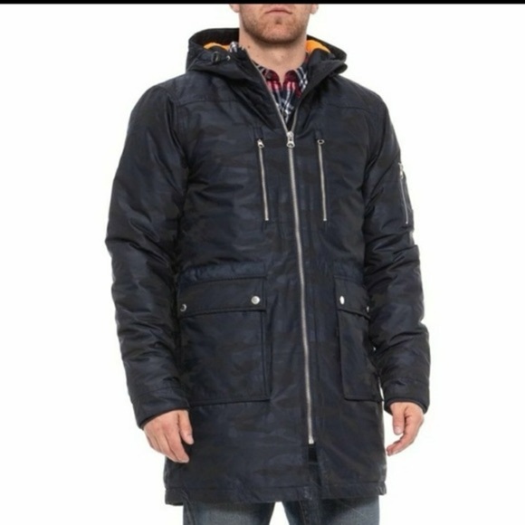 NWOT SLATE & STONE Greg Blue Gray Camo Hooded Puffer Coat Parka Size Large - Picture 1 of 9